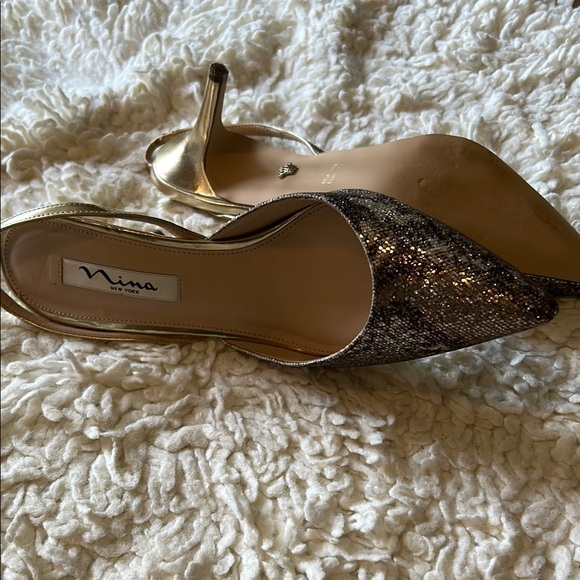Nina Gold Heels Sparkly Kitten Slingbacks - Picture 6 of 12
